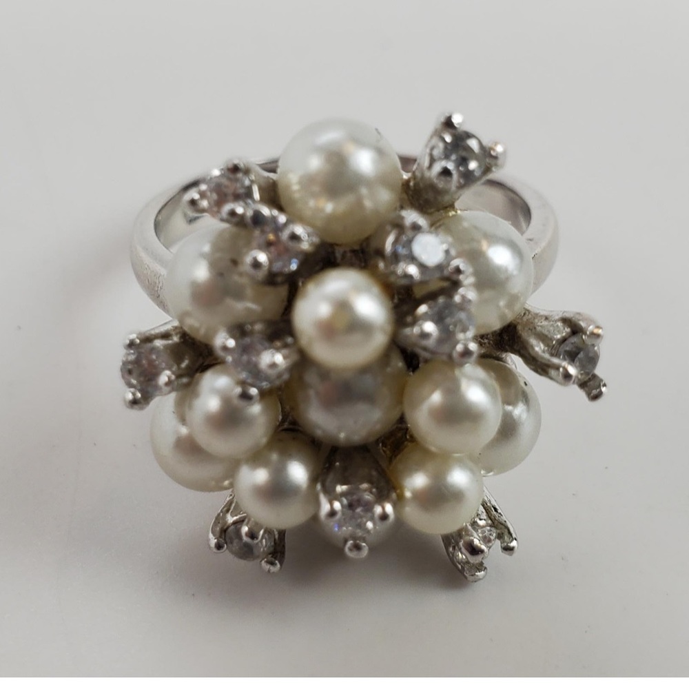 New listing- vintage pearl and cz silver ring